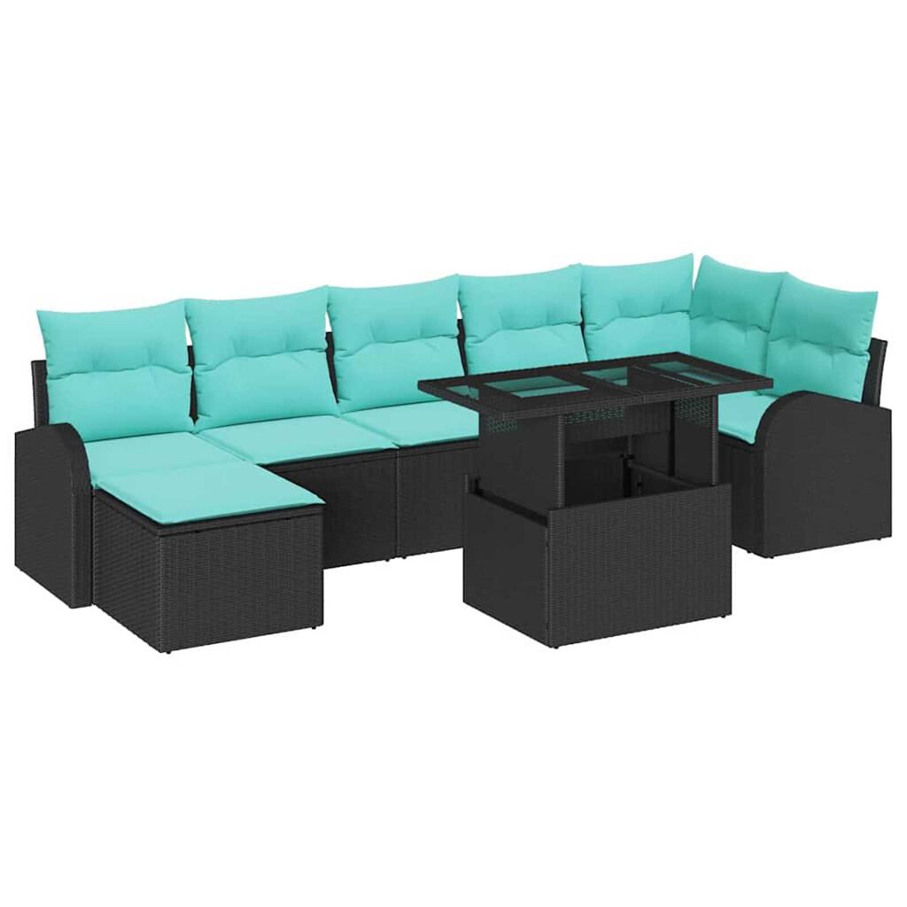 vidaXL Garden Sofa Set with Storage 8 pcs Black Poly rattan