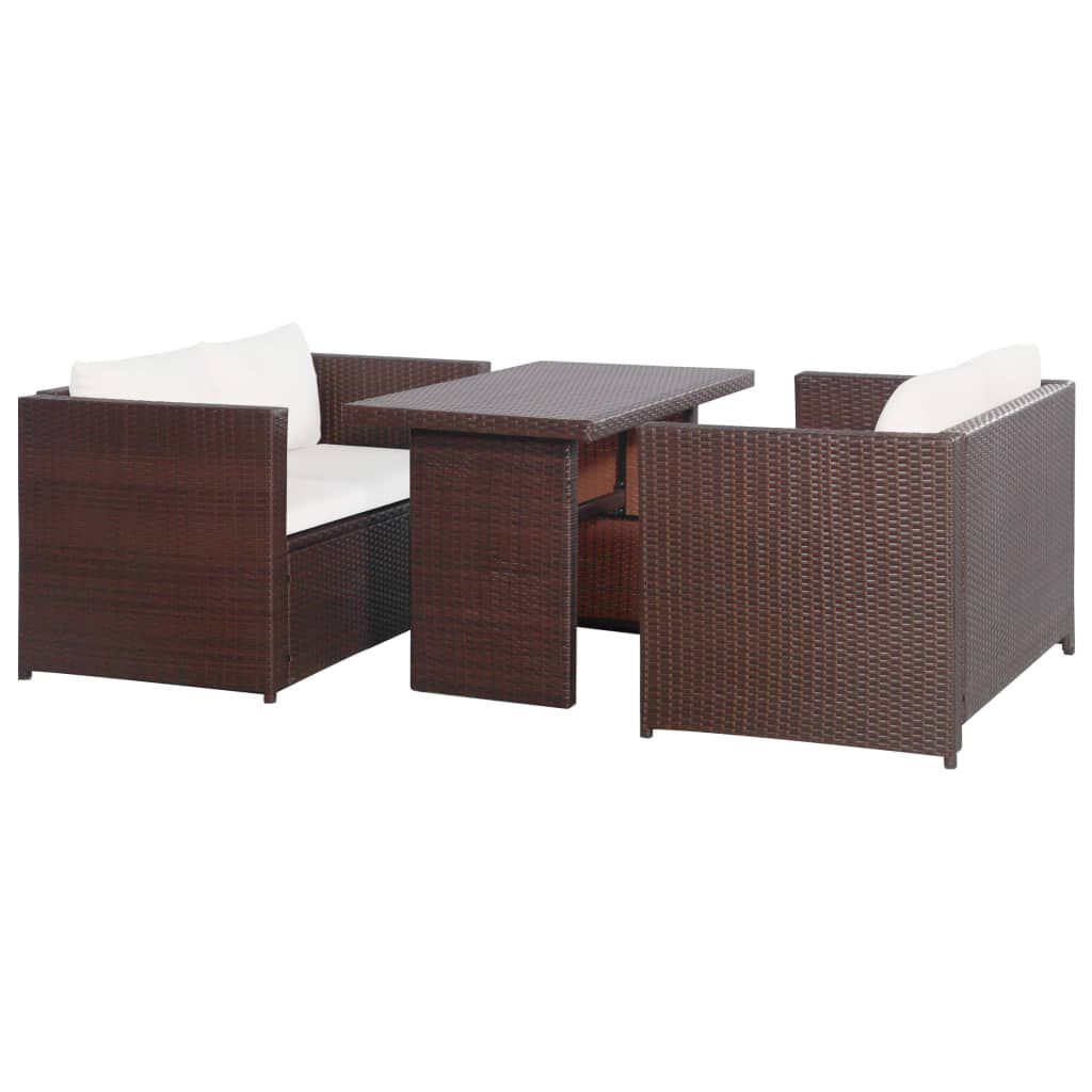 vidaXL 3 Piece Bistro Set Poly with Cushions Rattan Brown