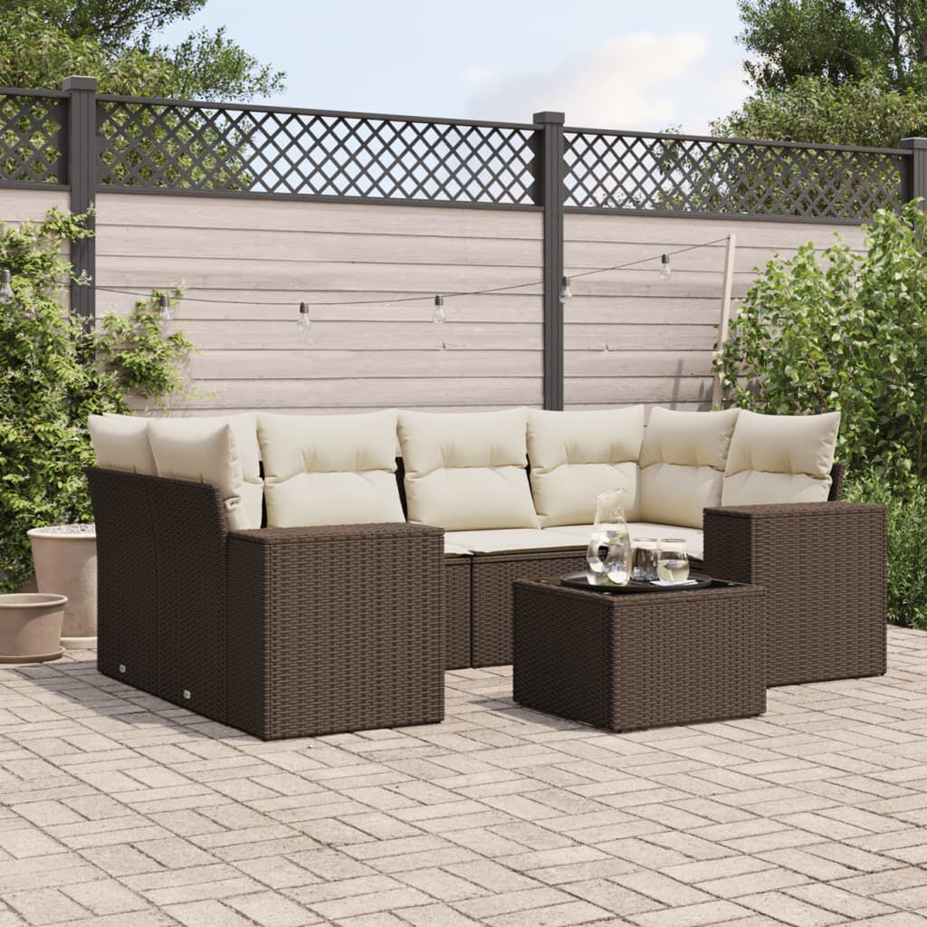 vidaXL 7 Piece Garden Sofa Set with Cushions Brown Poly Rattan