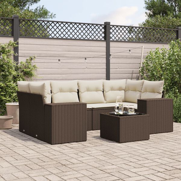 vidaXL 7 Piece Garden Sofa Set with Cushions Brown Poly Rattan
