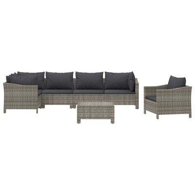 vidaXL 7 Piece Garden Lounge Set with Cushions Grey Poly Rattan