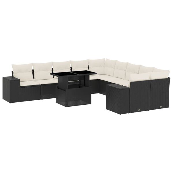 vidaXL 11 Piece Garden Sofa Set with Cushions Black Poly Rattan
