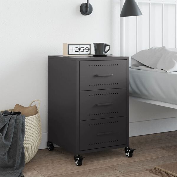 vidaXL Bedside Cabinet Black 36x39x59 cm Steel