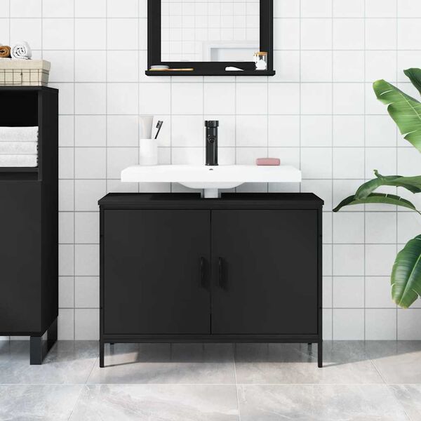 vidaXL Bathroom Sink Cabinet Black 80x30x60 cm Engineered Wood