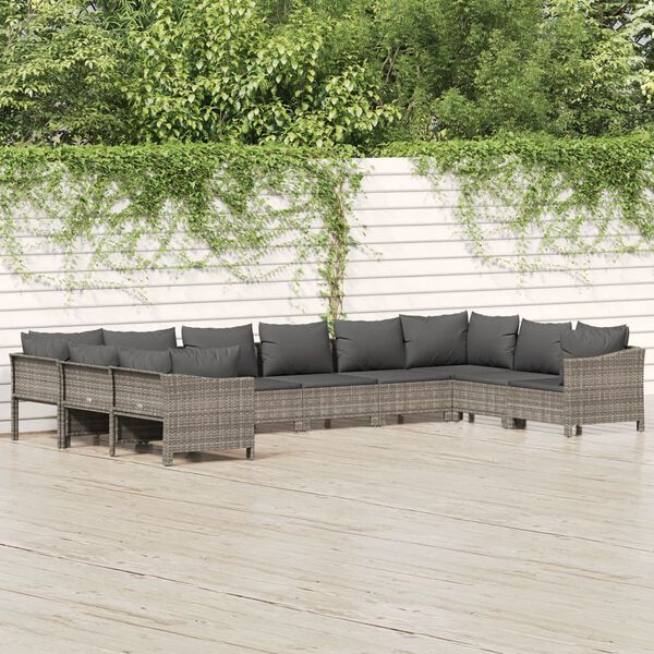 vidaXL 10 Piece Garden Lounge Set with Cushions Grey Poly Rattan