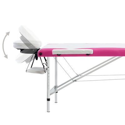 vidaXL 3-Zone Foldable Massage Table Aluminium White and Pink