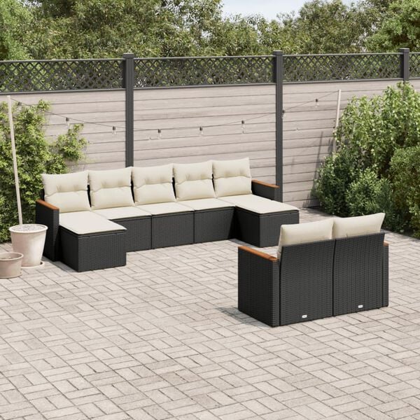 vidaXL 9 Piece Garden Sofa Set with Cushions Black Poly Rattan