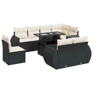 vidaXL 9 Piece Garden Sofa Set with Cushions Black Poly Rattan