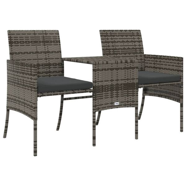 vidaXL 2-Seater Garden Sofa with Tea Table & Stools Poly Rattan Grey