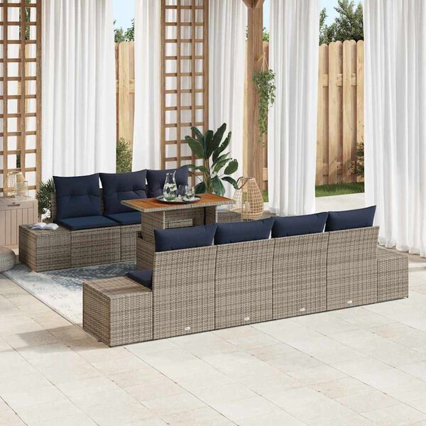 vidaXL Garden Dining Set with Cushion 8 pcs Grey and Navy