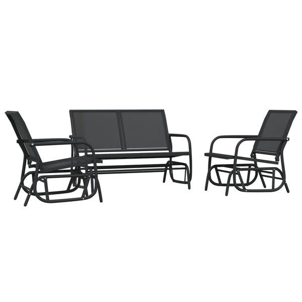 vidaXL 3 Piece Garden Glider Lounge Set Black Textilene and Steel