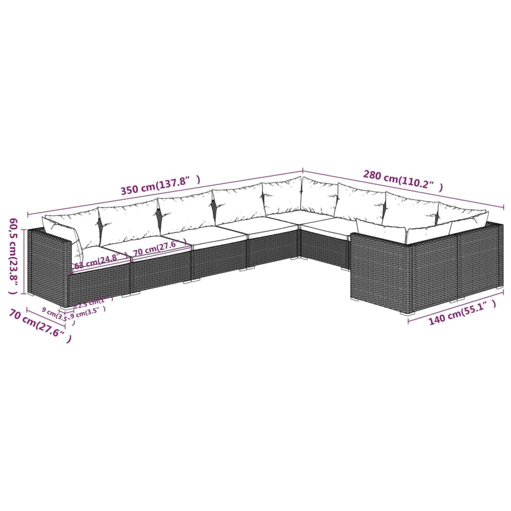 vidaXL 9 Piece Garden Lounge Set with Cushions Poly Rattan Black