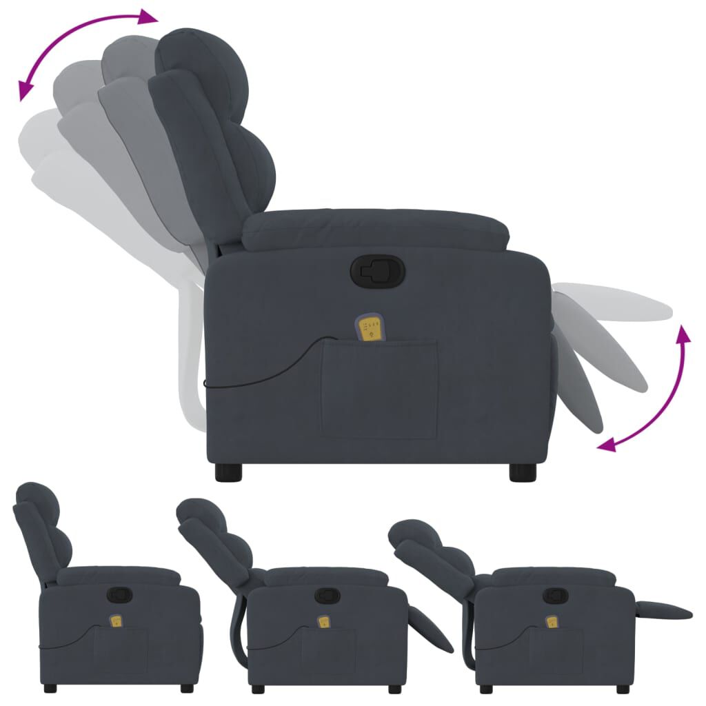 vidaXL Massage Recliner Chair Dark Grey Velvet