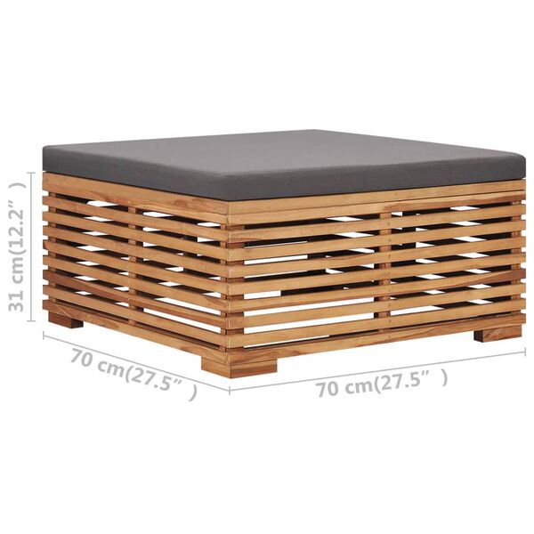 vidaXL Garden Table and Footrest Set&Dark Grey Cushion Solid Teak Wood
