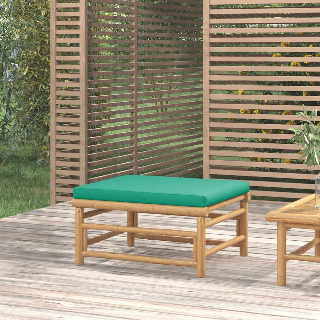 vidaXL Garden Footstool with Green Cushion Bamboo