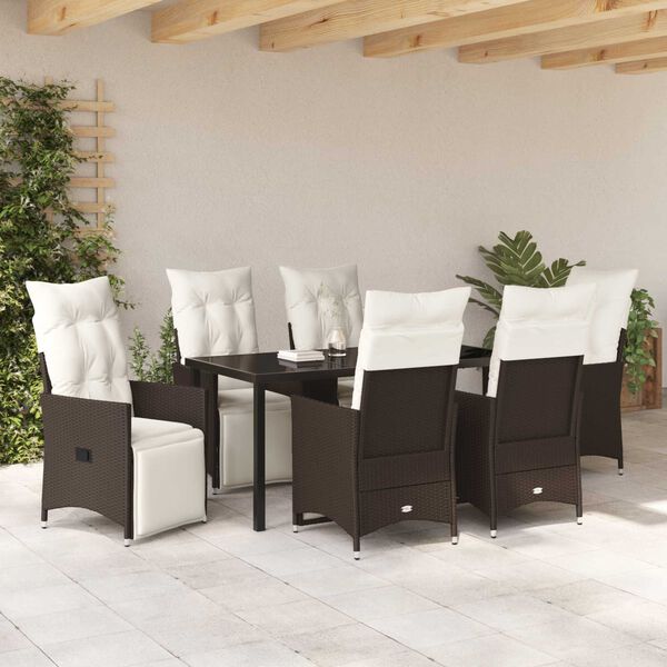 vidaXL Garden Dining Set with Cushion 7 pcs Brown Poly Rattan