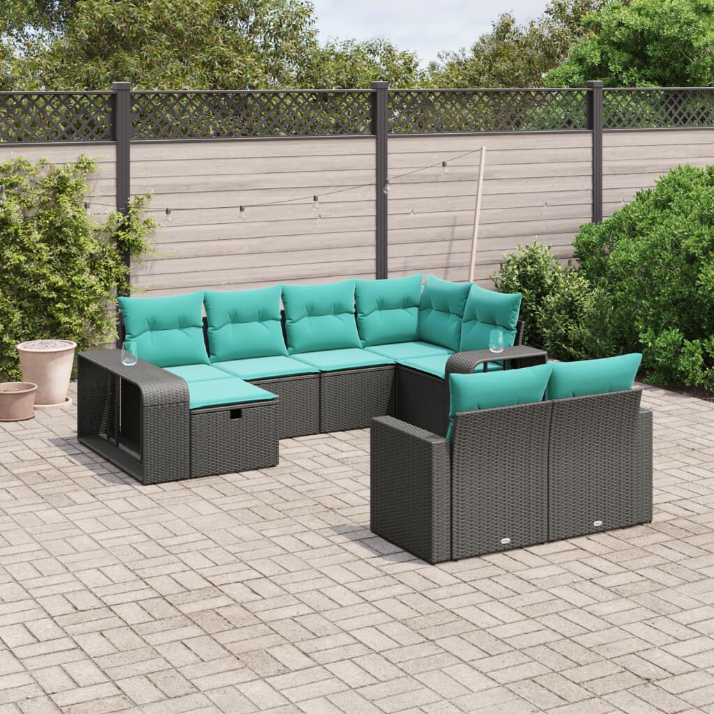 vidaXL 11 Piece Garden Sofa Set with Cushions Black Poly Rattan