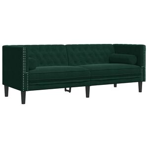 vidaXL Chesterfield Sofa with Bolsters 3-Seater Dark Green Velvet