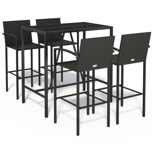 vidaXL 5 Piece Garden Bar Set Black Poly Rattan
