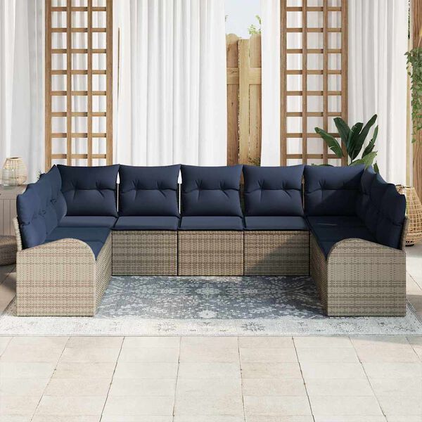 vidaXL Sofa Set with Cushion Grey Poly Rattan