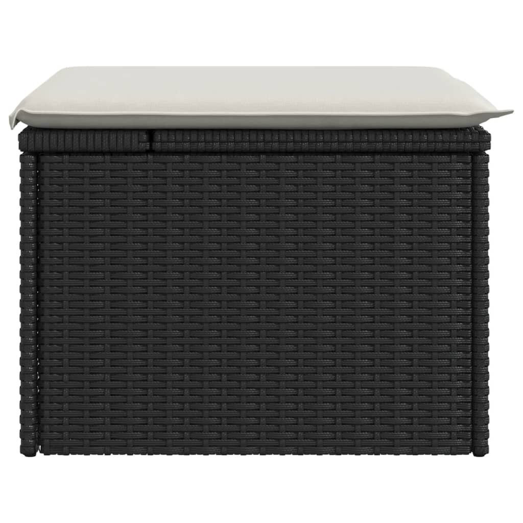 vidaXL Garden Stool with Cushion Black 55x55x37 cm Poly Rattan