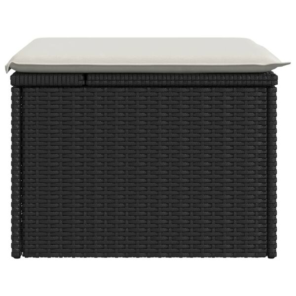vidaXL Garden Stool with Cushion Black 55x55x37 cm Poly Rattan