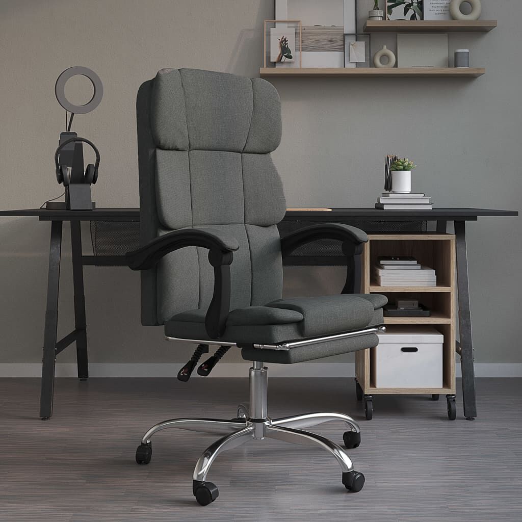 vidaXL Reclining Office Chair Dark Grey Fabric