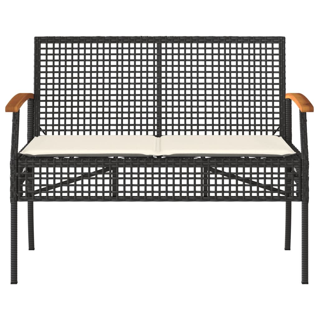 vidaXL Garden Bench with Cushion Black Poly Rattan Acacia Wood