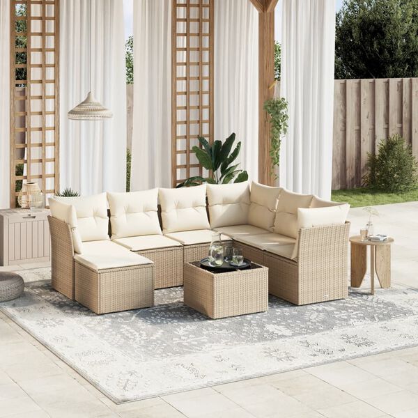 vidaXL 8 Piece Garden Sofa Set with Cushions Beige Poly Rattan