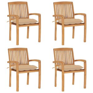 vidaXL Stacking Garden Chairs with Cushions 4 pcs Solid Teak Wood
