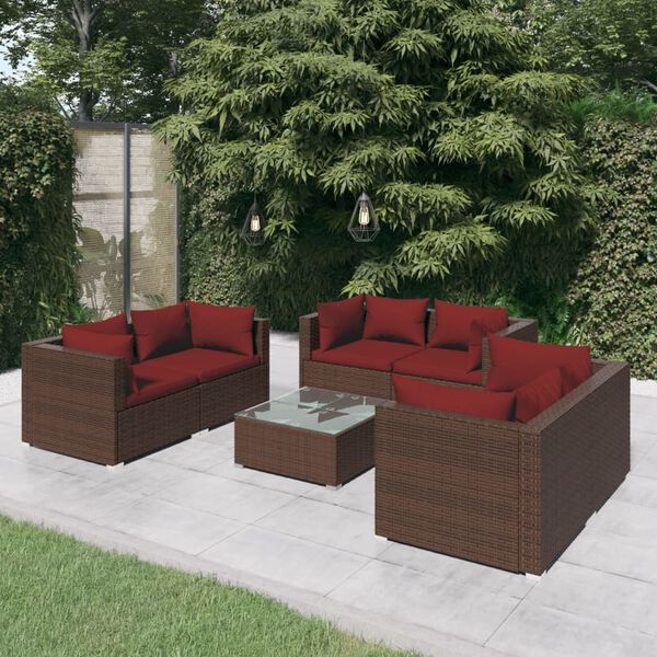 vidaXL 7 Piece Garden Lounge Set with Cushions Poly Rattan Brown