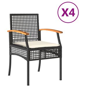vidaXL Garden Chairs with Cushions 4 pcs Black Poly Rattan Acacia Wood