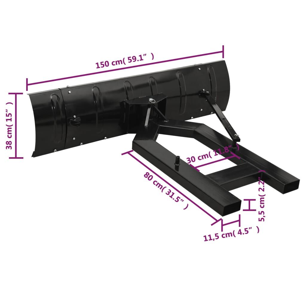 vidaXL Snow Plough for Forklift 150x38 cm Black