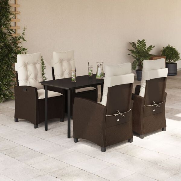 vidaXL 5 Piece Garden Dining Set with Cushions Brown Poly Rattan