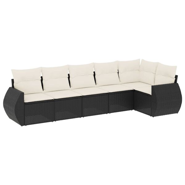 vidaXL 6 Piece Garden Sofa Set with Cushions Black Poly Rattan