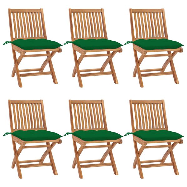 vidaXL Folding Garden Chairs with Cushions 6 pcs Solid Teak Wood