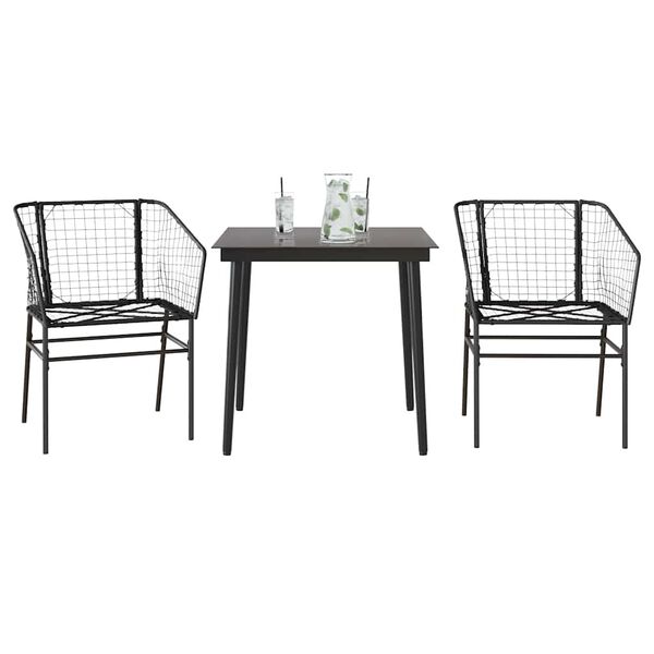 vidaXL 3 Piece Garden Dining Set Brown Poly Rattan Glass
