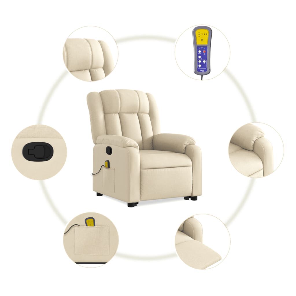 vidaXL Stand up Massage Recliner Chair Cream Fabric