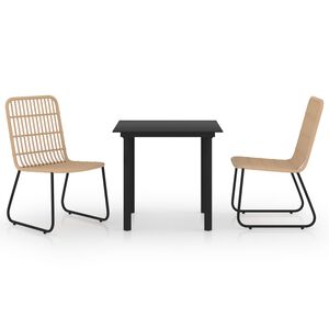 vidaXL 3 Piece Outdoor Dining Set Poly Rattan and Glass