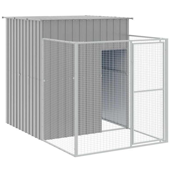 vidaXL Dog House with Run Light Grey 165x251x181 cm Galvanised Steel
