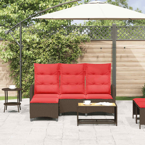 vidaXL Reclining Garden Sofa with Cushions L-shaped Brown Poly Rattan