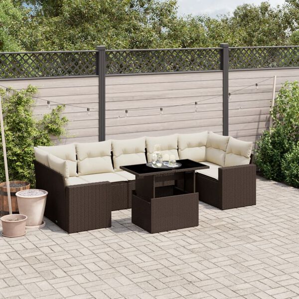 vidaXL 8 Piece Garden Sofa Set with Cushions Brown Poly Rattan