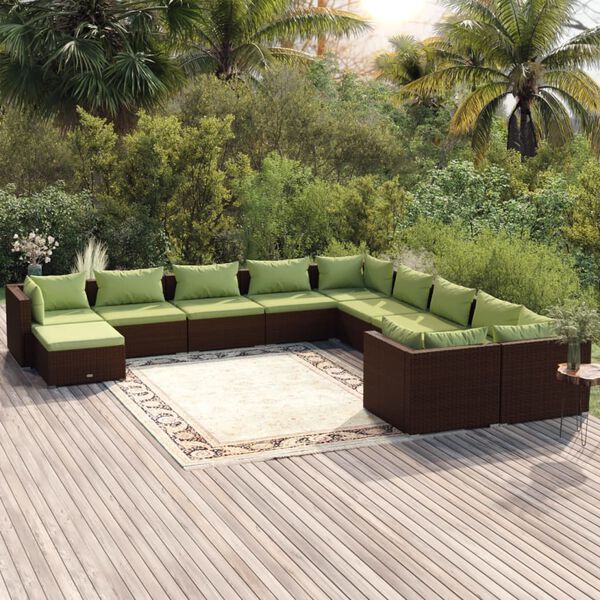 vidaXL 11 Piece Garden Lounge Set with Cushions Poly Rattan Brown