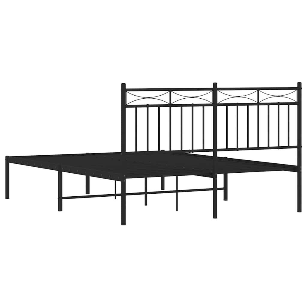 vidaXL Metal Bed Frame without Mattress with Headboard Black 135x190cm
