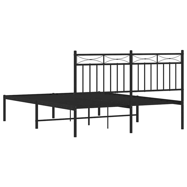 vidaXL Metal Bed Frame without Mattress with Headboard Black 135x190cm