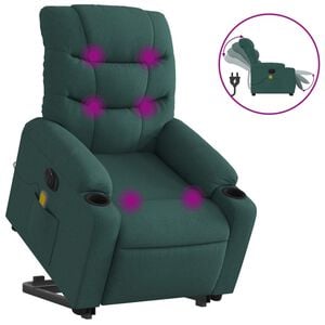 vidaXL Electric Stand up Massage Recliner Chair Dark Green Fabric