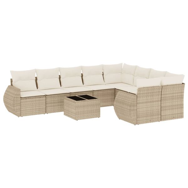 vidaXL 10 Piece Garden Sofa Set with Cushions Beige Poly Rattan