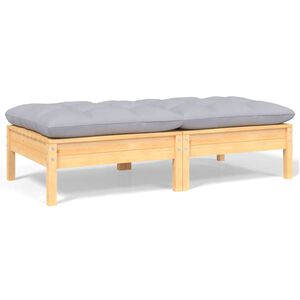 vidaXL 2-Seater Garden Sofa with Grey Cushions Solid Pinewood