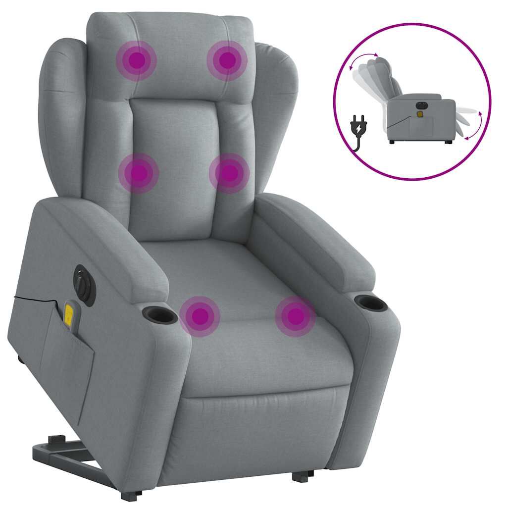 vidaXL Electric Stand up Massage Recliner Chair Light Grey Fabric