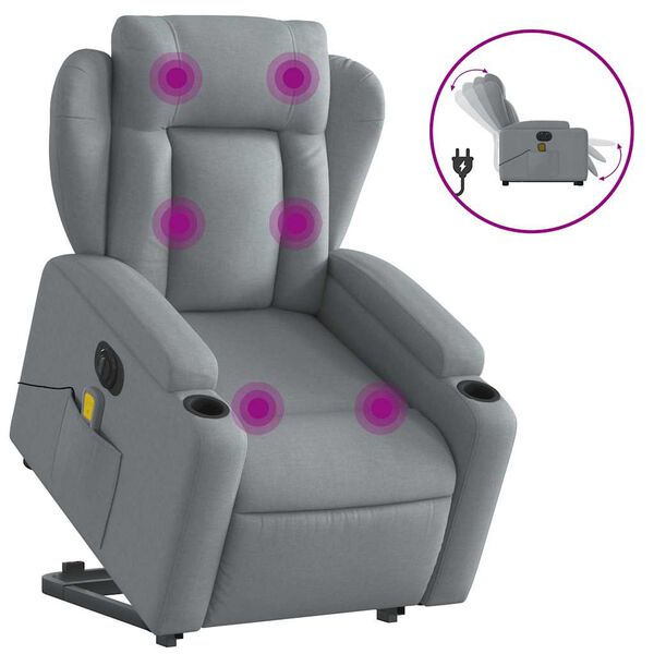 vidaXL Electric Stand up Massage Recliner Chair Light Grey Fabric